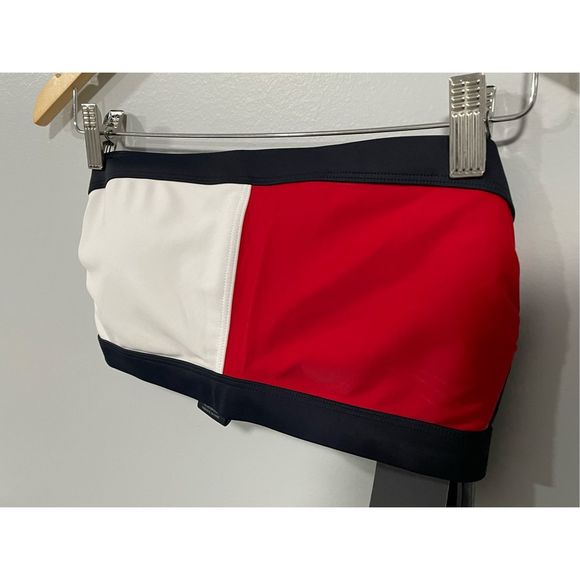 Tommy Hilfiger Women's Bikini Tops Navy Navy & Red Color Block Bandeau Top S - Picture 2 of 5